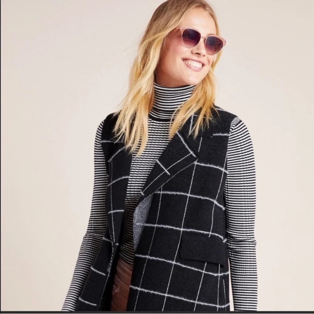 Anthropologie Quinn Windowpane Longline Duster Vest One Size OS